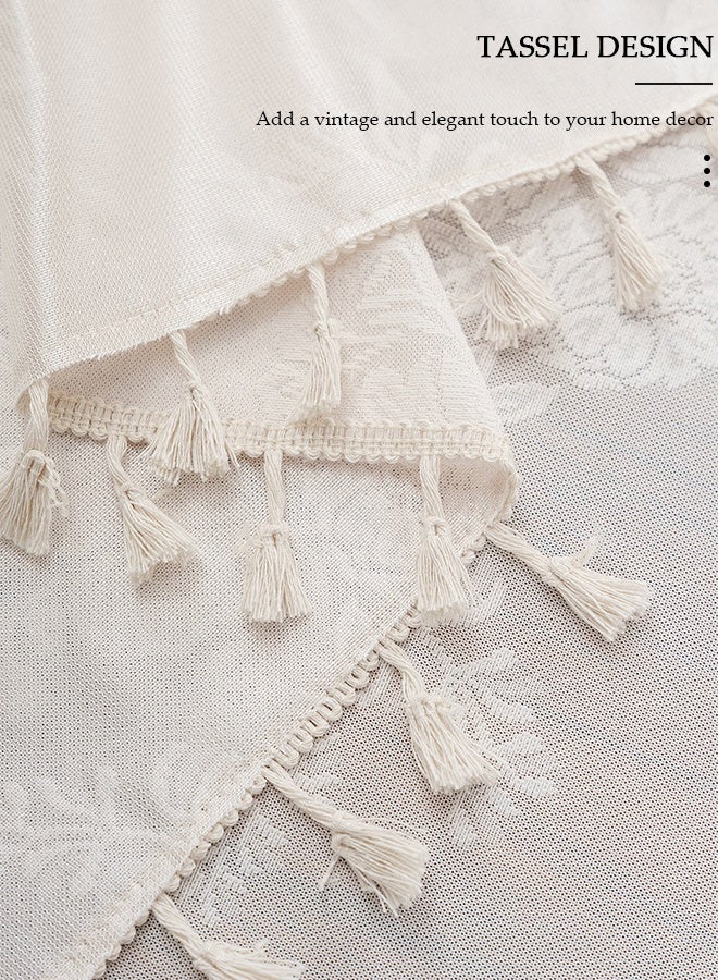 DUNISO مفرش طاولة من القطن والكتان، مفرش طاولة مستطيل مع شرابات، مقاوم للتجاعيد، مضاد للتلاشي، قابل للغسل، غطاء طاولة بوهيمي لمائدة الطعام، المطبخ، حفلة عيد الميلاد، النزهة، داخلي وخارجي، 150*220 سم - Image 4